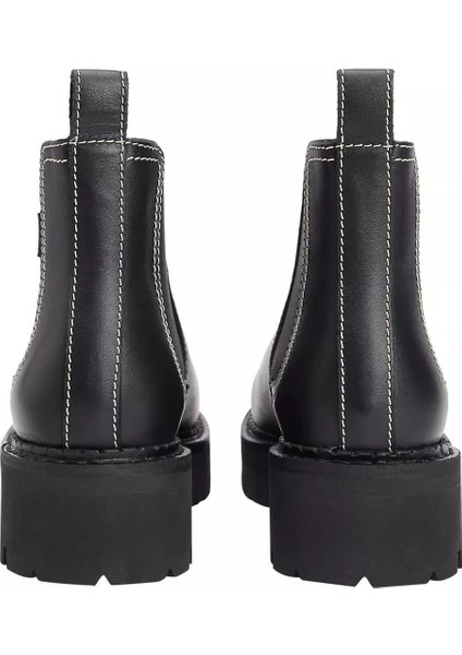 Kadın Deri Kontrast Dikişli Chelsea Bot - Siyah fırsatları