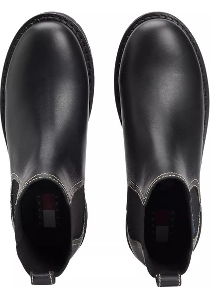 Kadın Deri Kontrast Dikişli Chelsea Bot - Siyah indirimleri