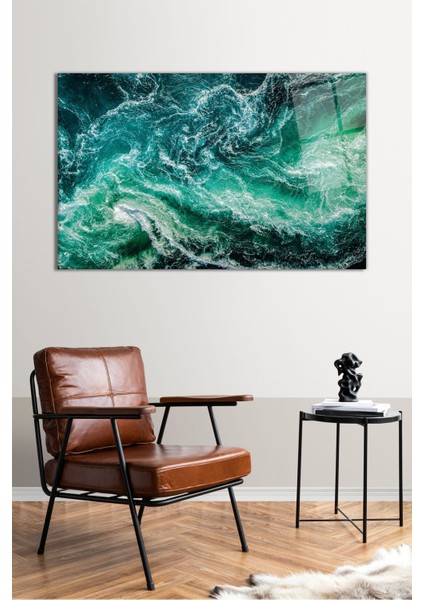 Yeşil Deniz Su Dalgası Yatay Cam Tablo, Modern Ev Ofis Dekoru, Hediyelik Duvar Dekorasyonu, Kırılmaz fiyatları