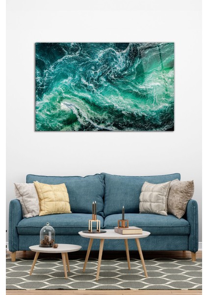 Yeşil Deniz Su Dalgası Yatay Cam Tablo, Modern Ev Ofis Dekoru, Hediyelik Duvar Dekorasyonu, Kırılmaz modelleri