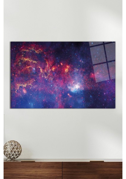 Kırmızı Mavi Galaksi Yatay Cam Tablo, Modern Ev Ofis Dekoru Hediyelik Duvar Dekorasyonu Kırılmaz Cam