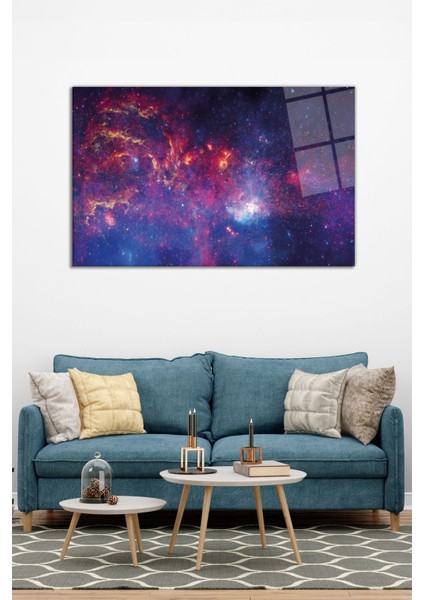 Kırmızı Mavi Galaksi Yatay Cam Tablo, Modern Ev Ofis Dekoru Hediyelik Duvar Dekorasyonu Kırılmaz Cam modelleri