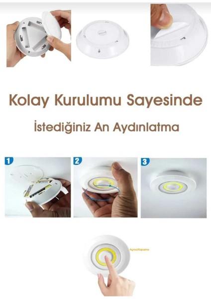 3'lü Beyaz Spot LED Işık, Uzaktan Kumandalı, Montajsız, Yapışkanlı, Raf ve Mutfak Için modelleri