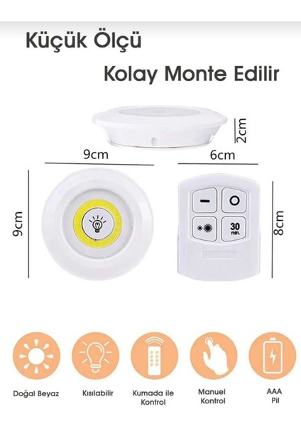 3'lü Beyaz Spot LED Işık, Uzaktan Kumandalı, Montajsız, Yapışkanlı, Raf ve Mutfak Için fırsatları