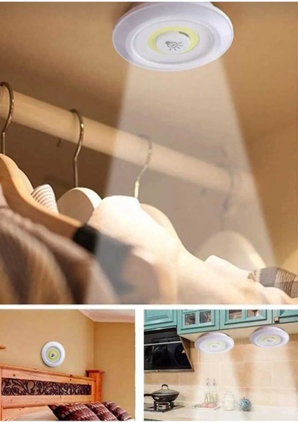 3'lü Beyaz Spot LED Işık, Uzaktan Kumandalı, Montajsız, Yapışkanlı, Raf ve Mutfak Için