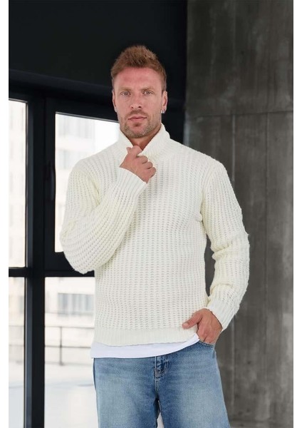 Nopenli Fitil Örgü Balıkçı Kazak -Beyaz fiyatları