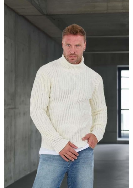 Nopenli Fitil Örgü Balıkçı Kazak -Beyaz fırsatları