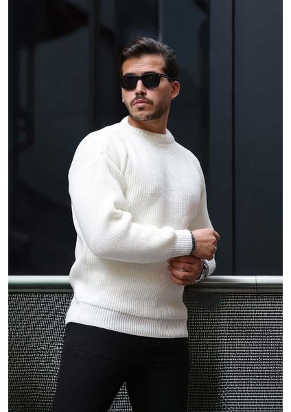 Pilar Oversize Selanik Örgülü Bisiklet Yaka Erkek Triko Kazak - Ekru fiyatları