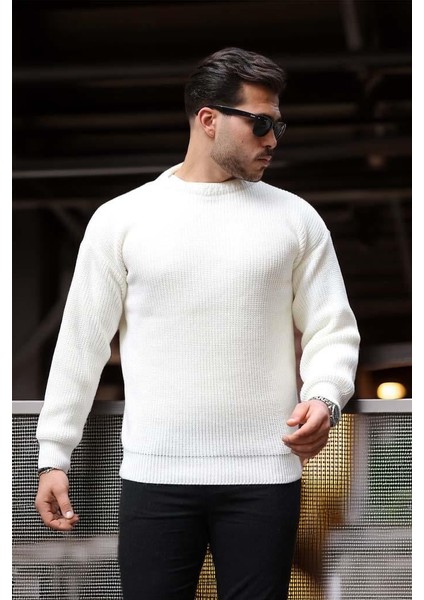 Pilar Oversize Selanik Örgülü Bisiklet Yaka Erkek Triko Kazak - Ekru modelleri