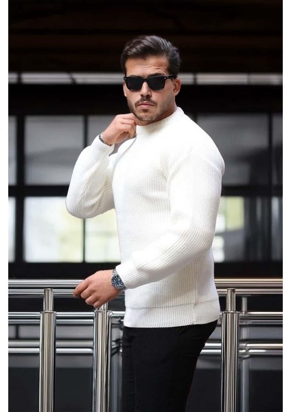 Pilar Oversize Selanik Örgülü Bisiklet Yaka Erkek Triko Kazak - Ekru fırsatları