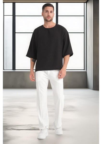 Bisiklet Yaka Fakir Kol Oversize Kısa Kol T-Shirt - Siyah modelleri