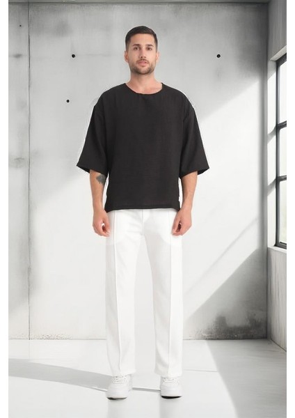 Bisiklet Yaka Fakir Kol Oversize Kısa Kol T-Shirt - Siyah fırsatları
