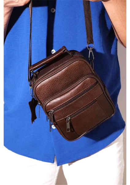 Ayarlanabilir Erkek Deri Çanta, El ve Omuz Kullanımı, Kahverengi fırsatları