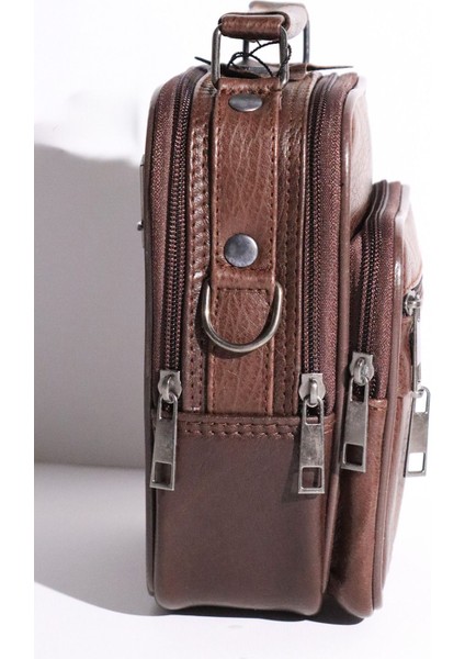 Ayarlanabilir Erkek Deri Çanta, El ve Omuz Kullanımı, Kahverengi