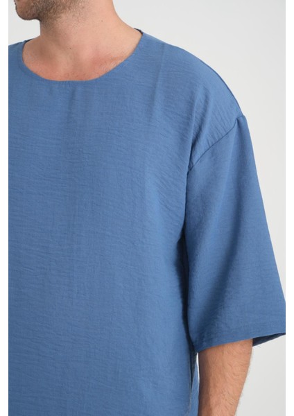 Bisiklet Yaka Fakir Kol Oversize Kısa Kol T-shirt - Mavi fiyatları