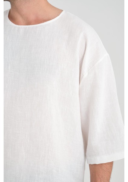 Bisiklet Yaka Fakir Kol Oversize Kısa Kol T-shirt - Beyaz fiyatları