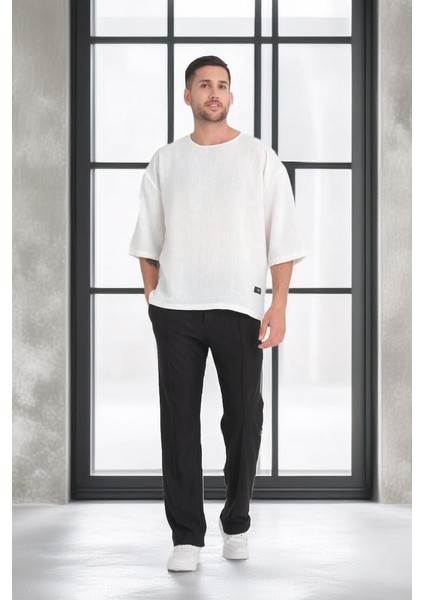 Bisiklet Yaka Fakir Kol Oversize Kısa Kol T-shirt - Beyaz modelleri