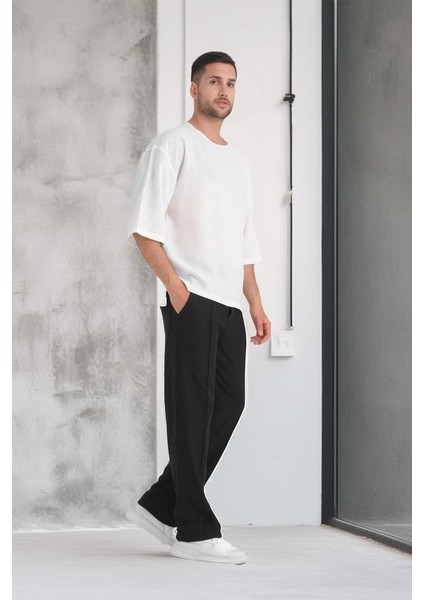 Bisiklet Yaka Fakir Kol Oversize Kısa Kol T-shirt - Beyaz fırsatları