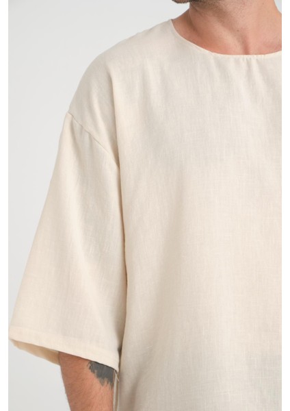 Bisiklet Yaka Fakir Kol Oversize Kısa Kol T-shirt - Bej fiyatları