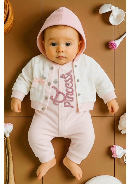 Kız Bebek Kurdelalı %100 Pamuk Kapşonlu Prenses Takımı