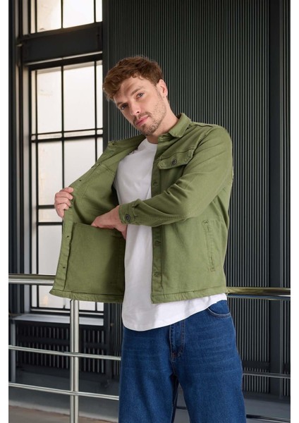 Brad Gabardin Kumaş Yan Cepli Erkek Kot Ceket - Haki fırsatları
