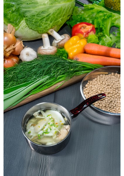 3 Lü Set Paslanmaz Çelik Kaçerola Sütlük ve Sosluk 12-14-16 cm Kırçıllı modelleri