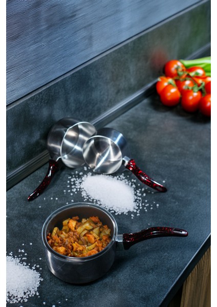3 Lü Set Paslanmaz Çelik Kaçerola Sütlük ve Sosluk 12-14-16 cm Kırçıllı fırsatları