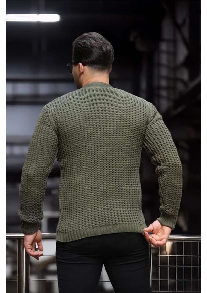 Nopenli Fitil Örgü Düğmeli Hırka - Haki indirimleri