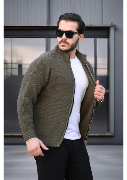 Woody Oversize Selanik Örme Fermuarlı Erkek Hırka- Haki modelleri