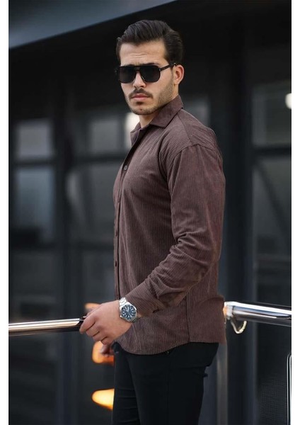 Fitilli Erkek Kadife Gömlek - Kahve indirimleri