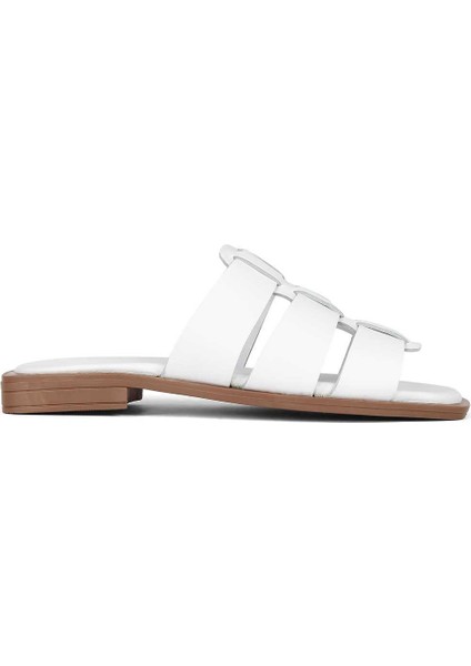 Kadın Beyaz Deri Terlik