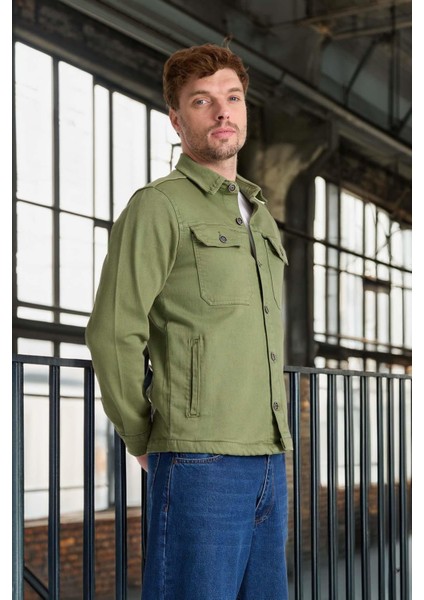 Brad Gabardin Kumaş Yan Cepli Erkek Kot Ceket - Haki indirimleri