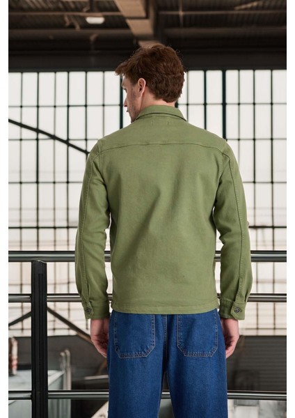 Brad Gabardin Kumaş Yan Cepli Erkek Kot Ceket - Haki