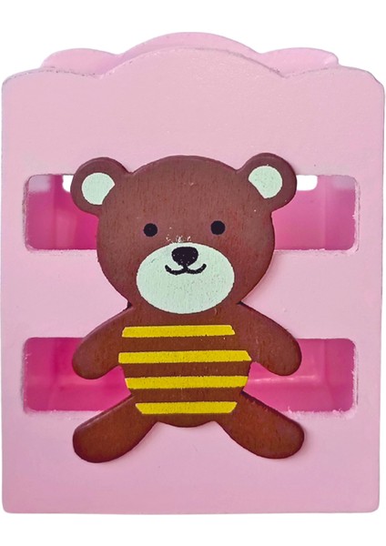 Ahşap Masaüstü Kalemlik Sevimli Ayıcık Çizgili Pembe - 1 Adet modelleri