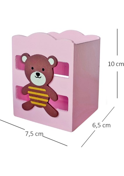 Ahşap Masaüstü Kalemlik Sevimli Ayıcık Çizgili Pembe - 1 Adet fırsatları