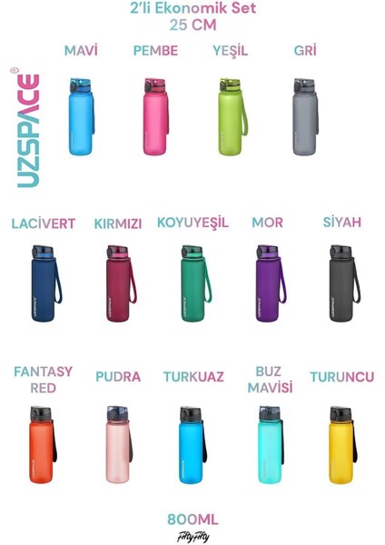 2'li Tritan Matara Seti 800 ml 14 Farklı Renk Seçeneği Fiftyfifty fırsatları