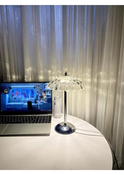 Şık Kristal Elmas Masa Lambası, Kumandalı, Akrilik LED Gece Işığı, Gümüş Beyaz