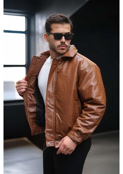 Oversize Premium Deri Ceket/mont - Taba