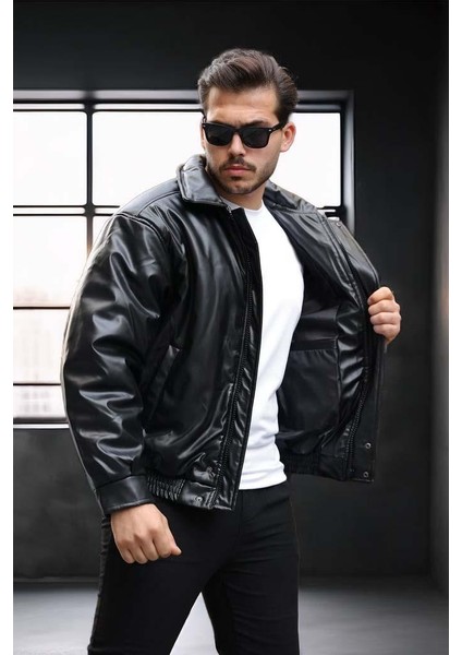Oversize Premium Deri Ceket/mont - Siyah