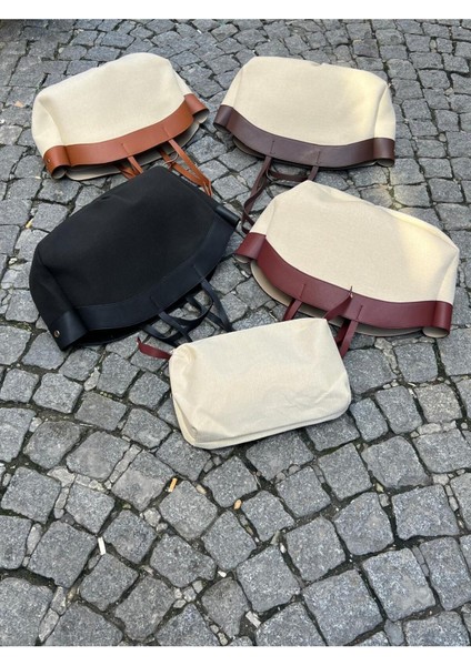 Yavrulu Katlanabilir Büyük Boy Shopper Çanta, Süet ve Keten Görünümlü Siyah modelleri