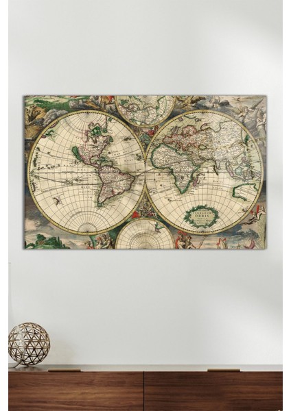 Eski Vintage Dünya Haritası Yatay Cam Tablo, Modern Ev Dekoru Hediyelik Duvar Dekorasyonu Kırılmaz