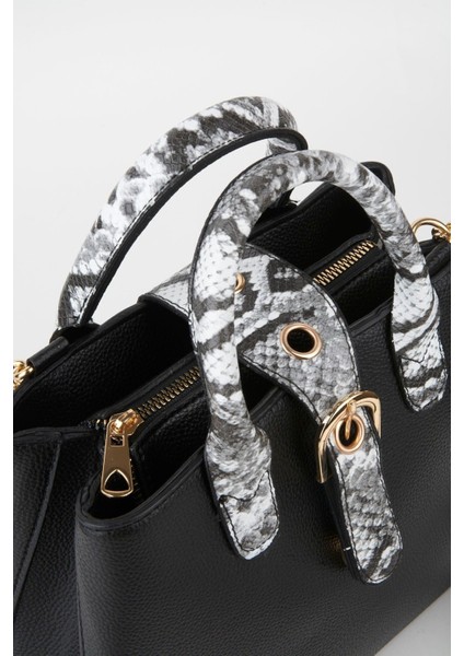 Şık Siyah Suni Deri Yılan Desenli El ve Omuz Çantası fiyatları