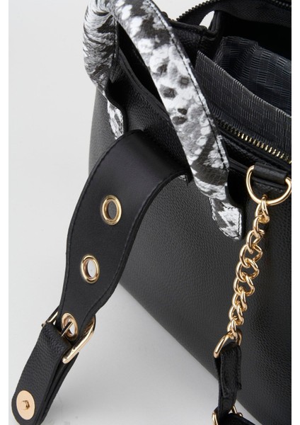 Şık Siyah Suni Deri Yılan Desenli El ve Omuz Çantası fırsatları