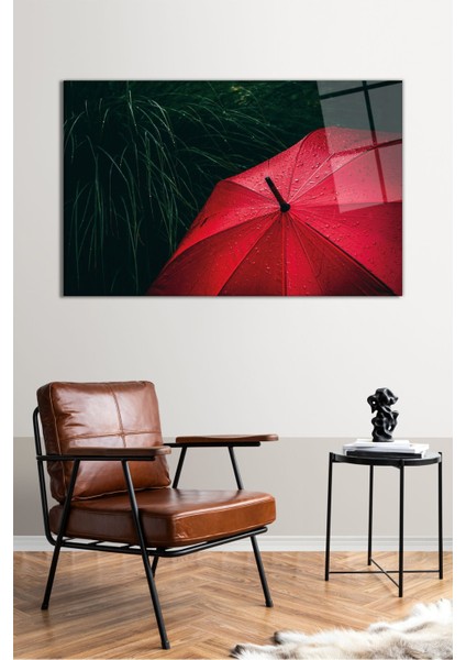 Yağmurda Kırmızı Şemsiye Yatay Cam Tablo, Modern Ev Ofis Dekoru Hediyelik Duvar Dekorasyonu Kırılmaz fiyatları