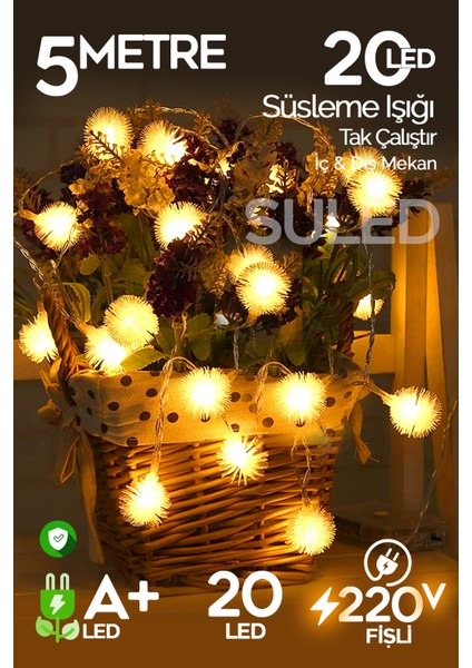 Kartopu LED Süs Işık 4 Metre 20 LED 220V Fişli Süsleme Işığı Gün Işığı Dekorasyon Iç ve Dış Mekan