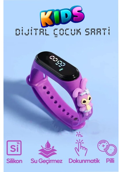 Mor Çocuk Kol Saati, Su Geçirmez, Led, Silikon, Dokunmatik, Süper Kahraman Figürlü