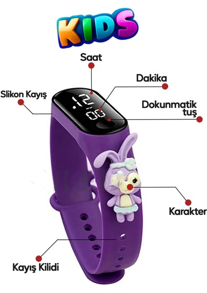 Mor Çocuk Kol Saati, Su Geçirmez, Led, Silikon, Dokunmatik, Süper Kahraman Figürlü fırsatları