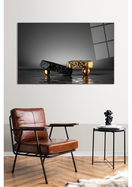 Soyut Altın Siyah Taş Yatay Cam Tablo, Modern Ev Ofis Dekoru, Hediyelik Duvar Dekorasyonu, Kırılmaz fiyatları