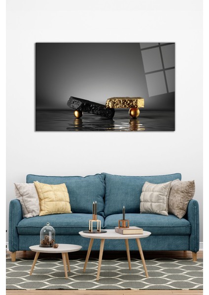 Soyut Altın Siyah Taş Yatay Cam Tablo, Modern Ev Ofis Dekoru, Hediyelik Duvar Dekorasyonu, Kırılmaz modelleri