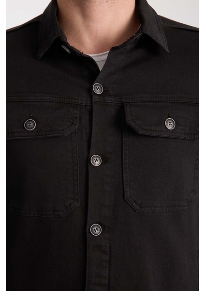 Brad Gabardin Kumaş Yan Cepli Erkek Kot Ceket - Siyah modelleri